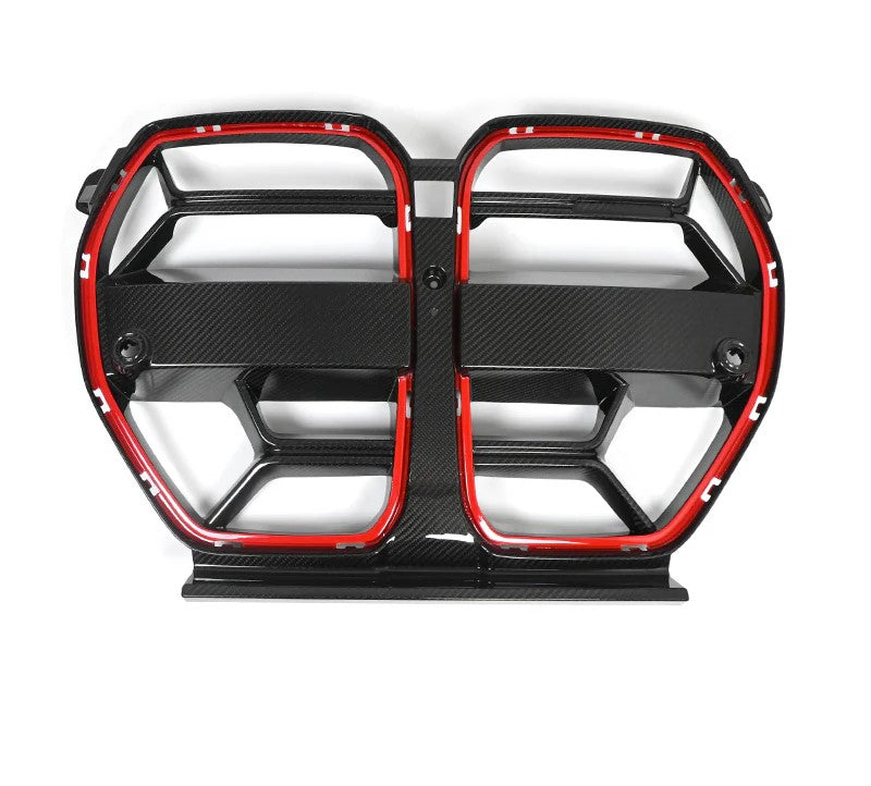 Dry Carbon Fiber Front Grille CLS Style With Red Edges For BMW M3 M4 G80 G82 G83 2021+