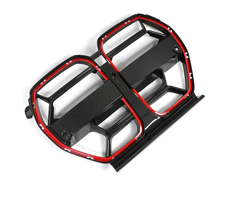 Dry Carbon Fiber Front Grille CLS Style With Red Edges For BMW M3 M4 G80 G82 G83 2021+