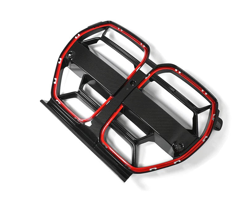 Dry Carbon Fiber Front Grille CLS Style With Red Edges For BMW M3 M4 G80 G82 G83 2021+