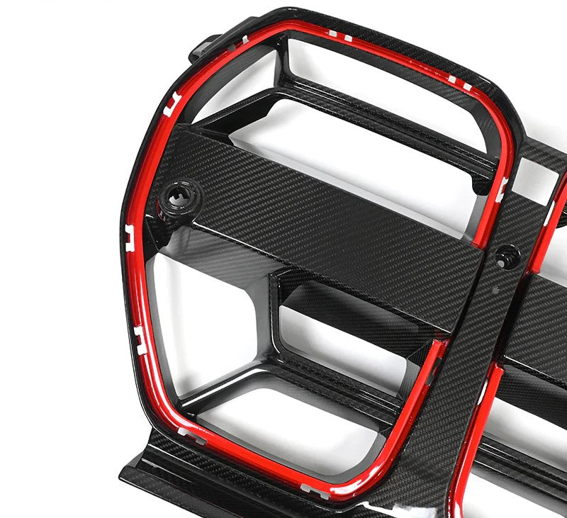 Dry Carbon Fiber Front Grille CLS Style With Red Edges For BMW M3 M4 G80 G82 G83 2021+