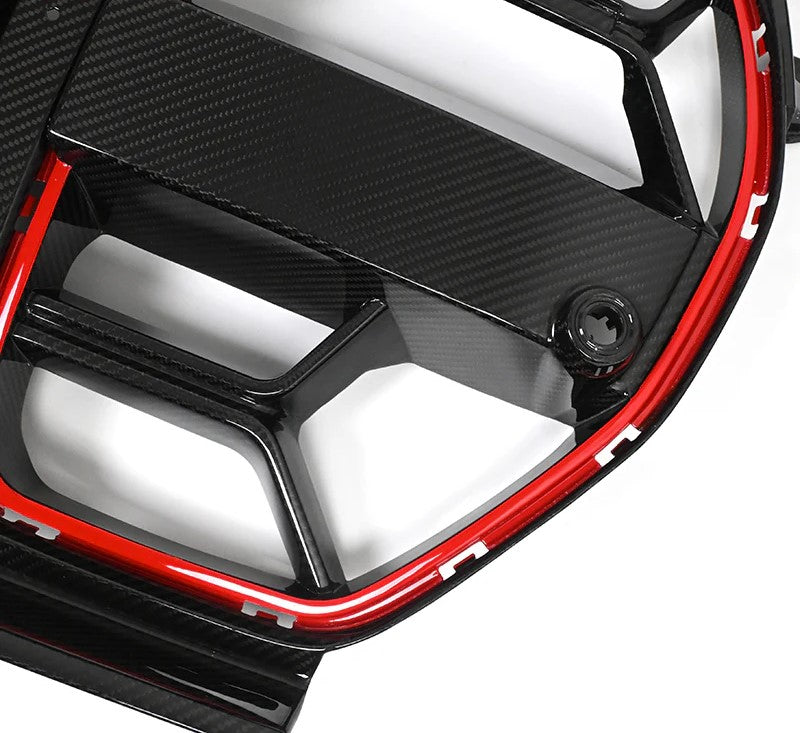 Dry Carbon Fiber Front Grille CLS Style With Red Edges For BMW M3 M4 G80 G82 G83 2021+